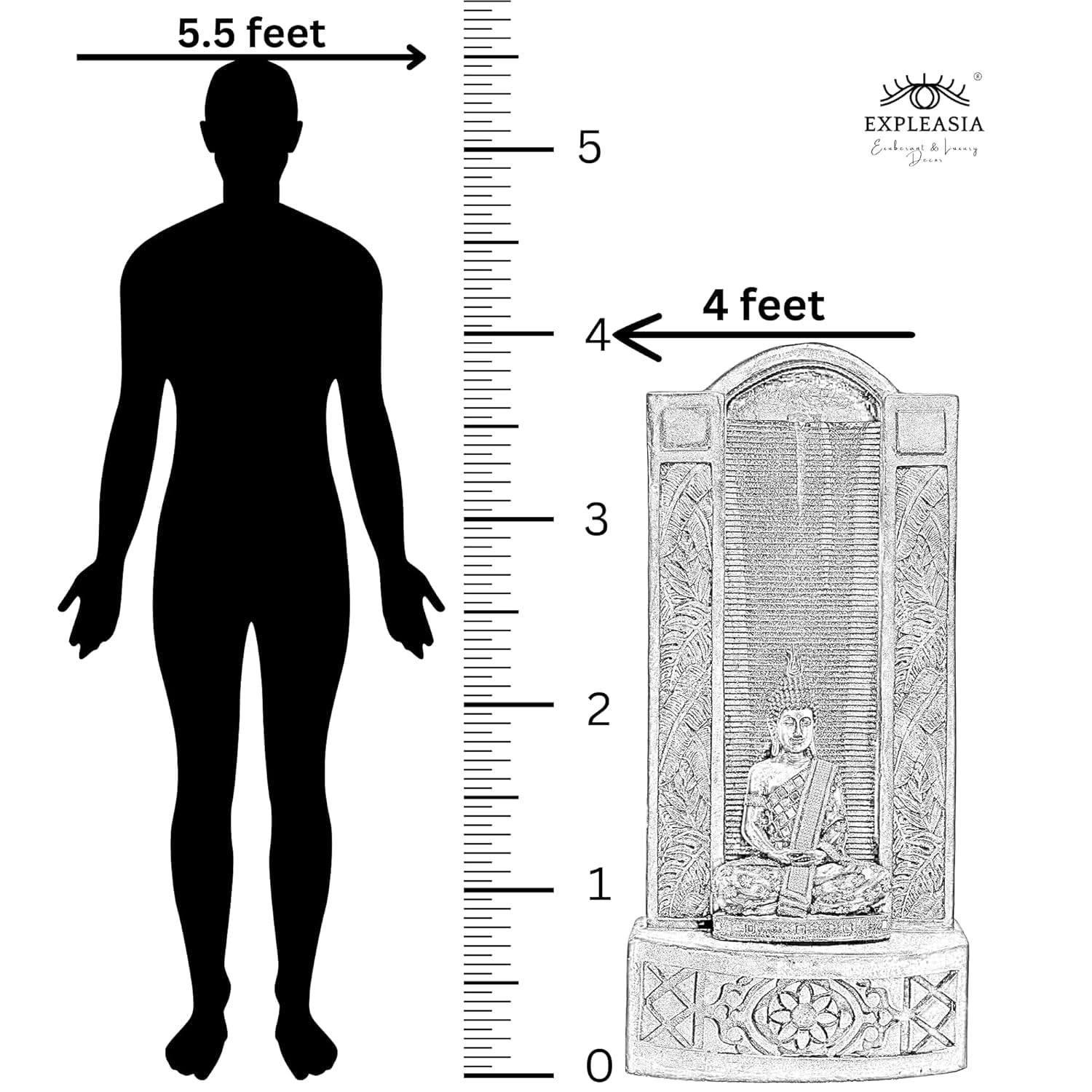 Slate Buddha 4ft Water Fountain for Home, Indoor Big Size Fountain, Garden, vastu