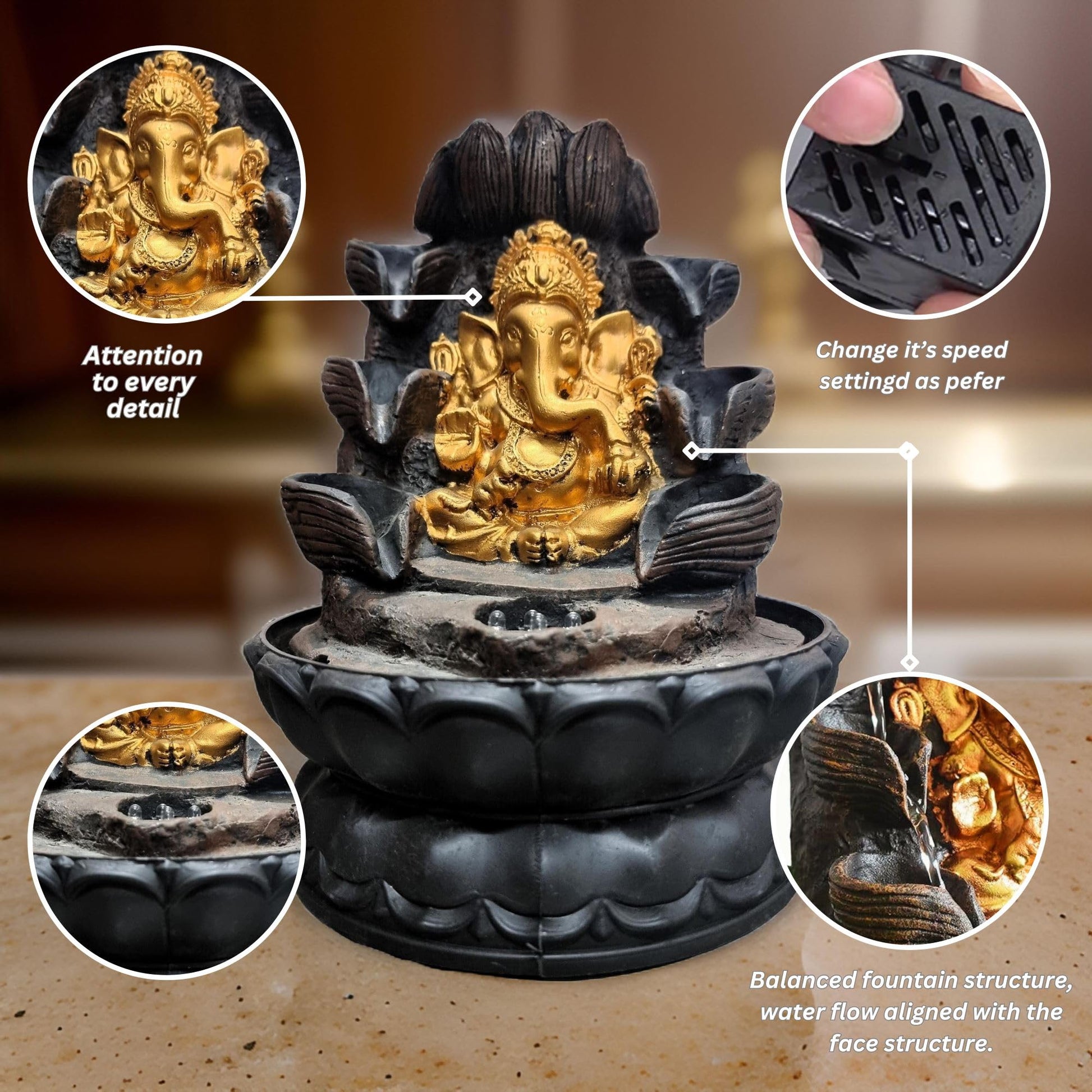 10 Inch Mini Ganesha Table top Water Fountain for Home and Office | |Living Room Decor| Gift Items | Home & Office Decor