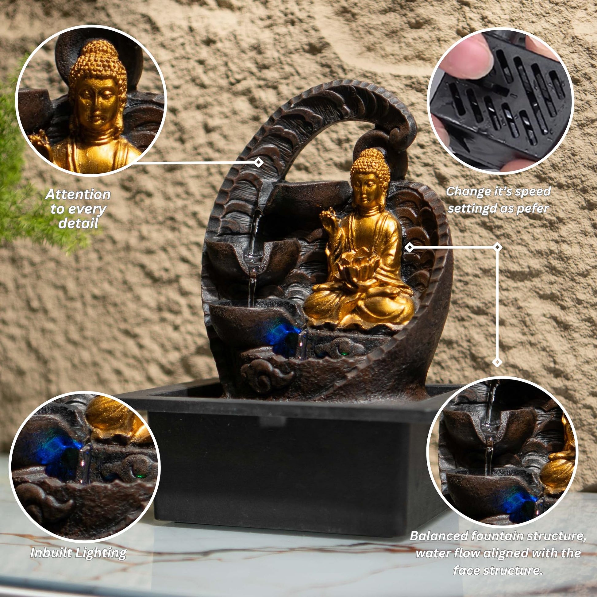 10 Inch Mini Buddha Table top Water Fountain for Home and Office | |Living Room Decor| Gift Items | Home & Office Decoration Item (