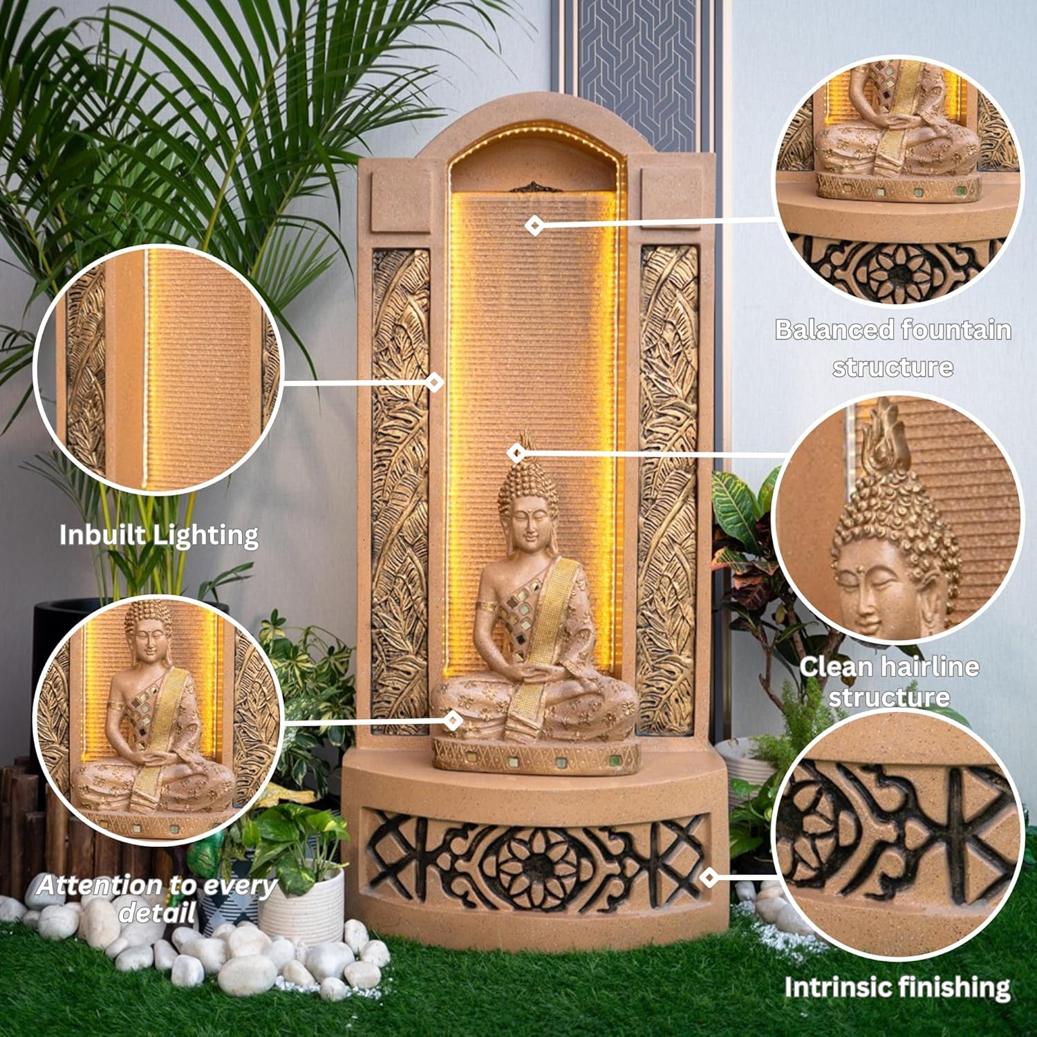Slate Buddha 4ft Water Fountain for Home, Indoor Big Size Fountain, Garden, vastu