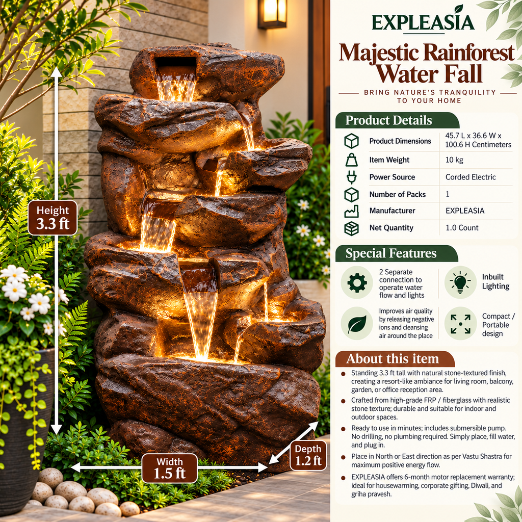 Rainforest Waterfall Fountain for Home | Indoor Décor | EXPLEASIA