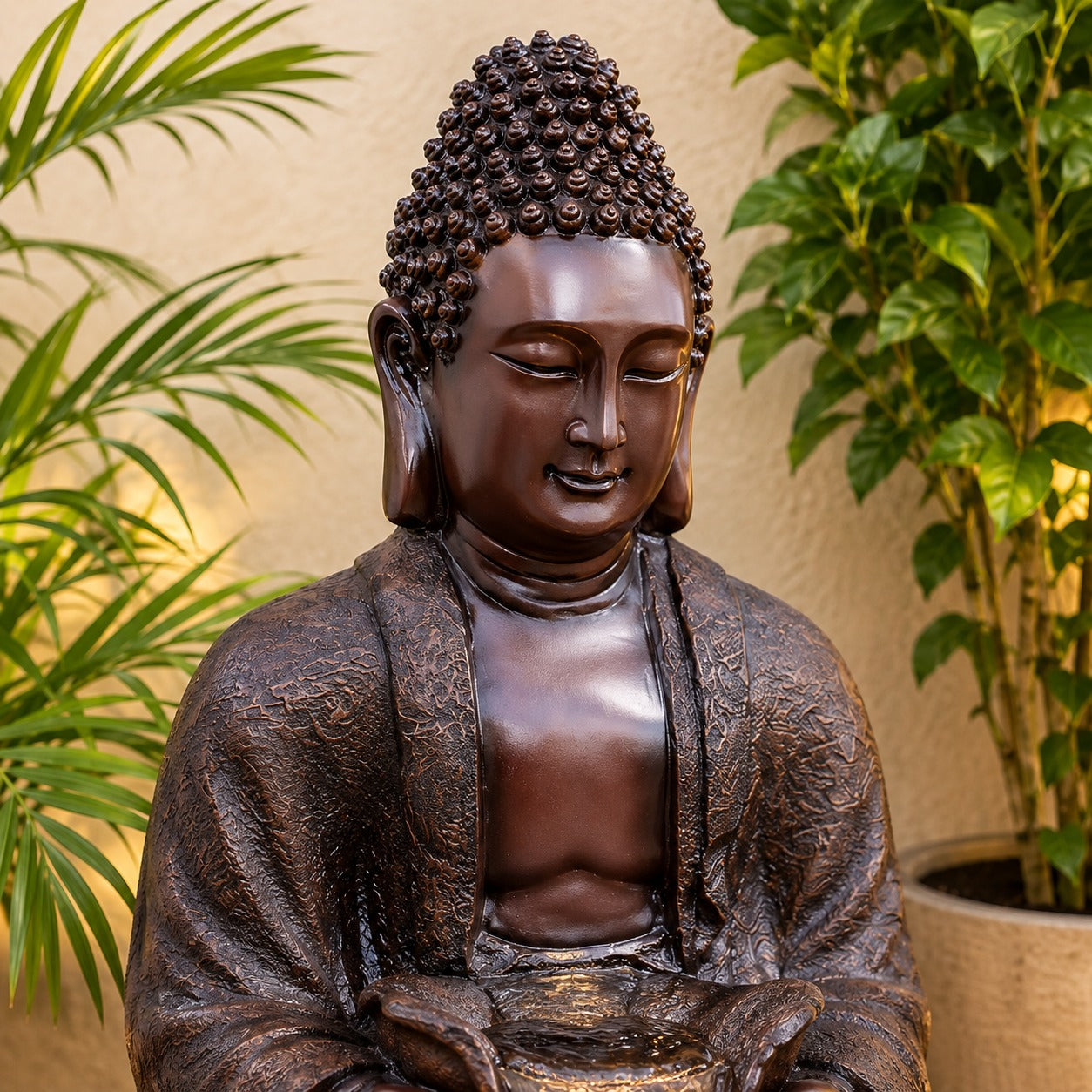 4.5 ft Buddha Lotus Water Fountain with 1.5ft Stand – 4.5ft Floor Standing Fountain for Home, Living Room & Garden