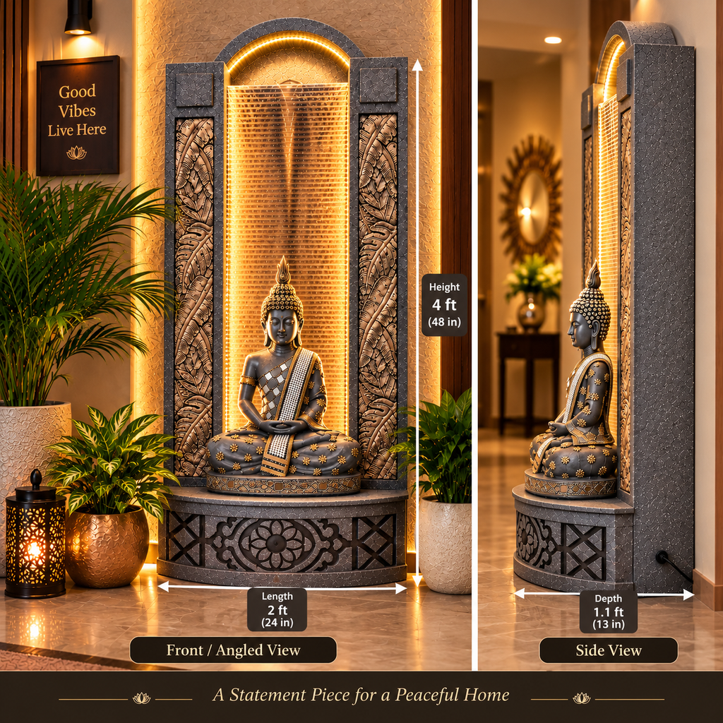 4ft Buddha Slate Water Fountain for Home | LED Lights | Indoor & Covered Outdoor Décor