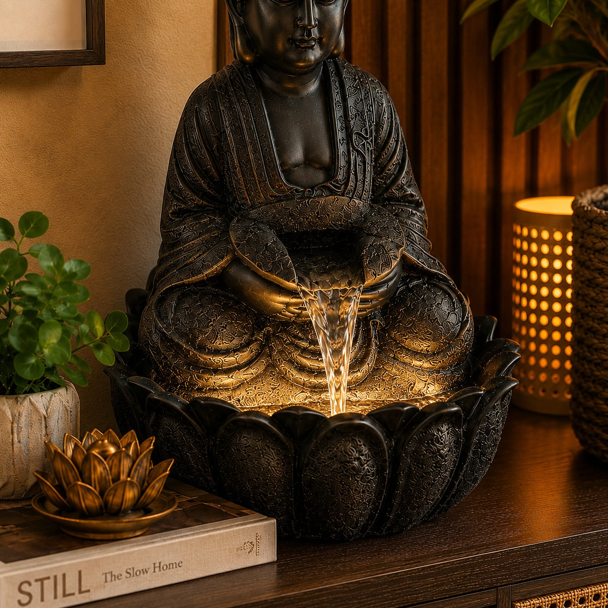 2ft Lotus Buddha Water Fountain for Serene Home & Office Decor