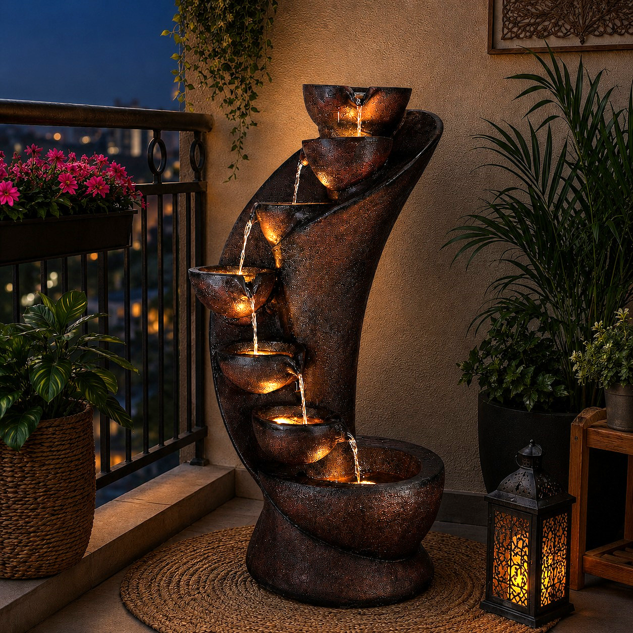 7 Stacked Chalice Water Fountain - Large Size for Home, Garden & Vastu