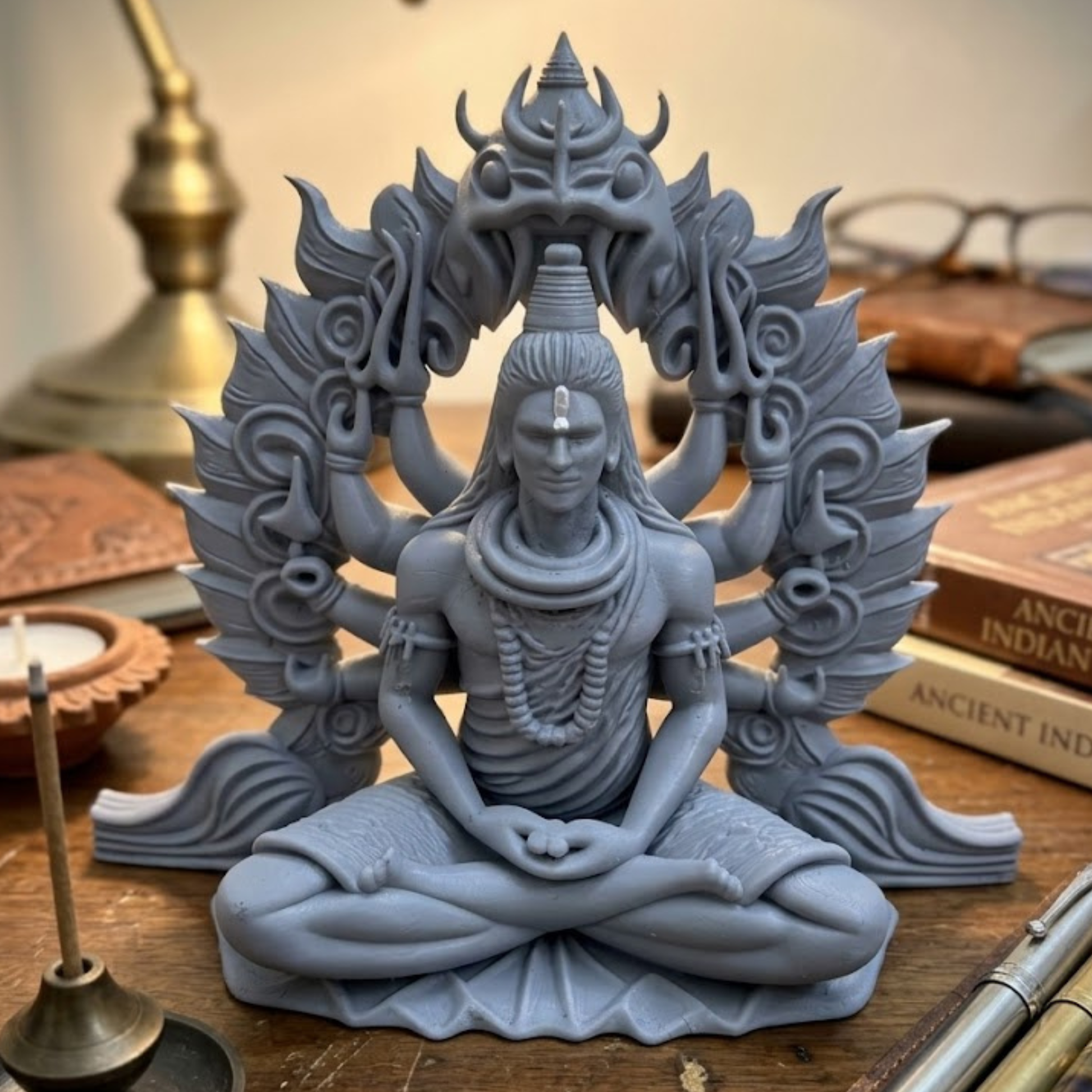 3D Printed Lord Shiva Idol Grey – Front View – Expleasia India