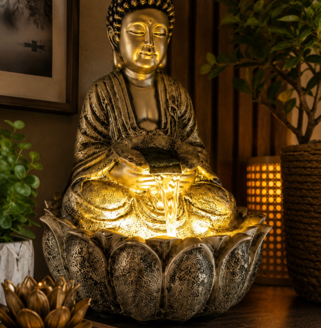 2ft Lotus Buddha Water Fountain for Serene Home & Office Decor