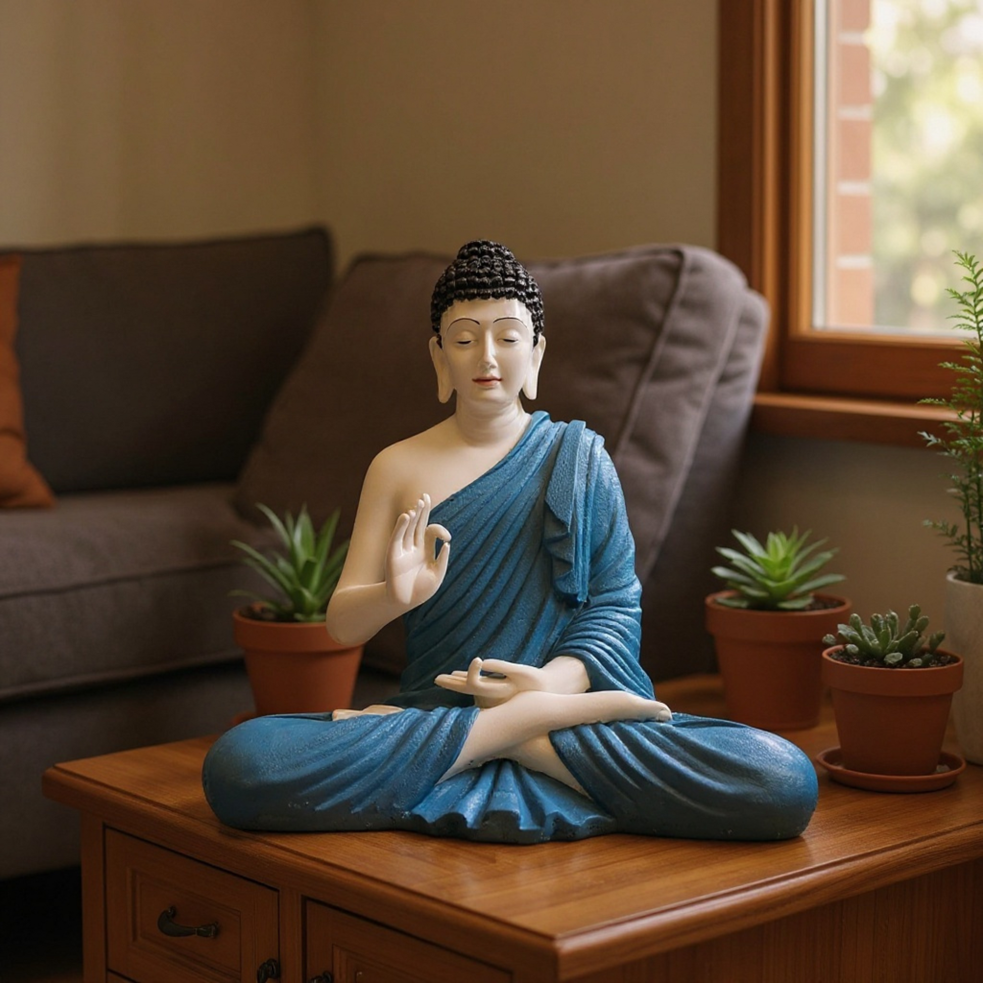 Buddha Showpiece, Statue for Home Decor, Buddha showpiece | Buddha | Buddha for Home Decor | Interior Design | Showpiece for Home, Office, Hotel ( Blue & White )