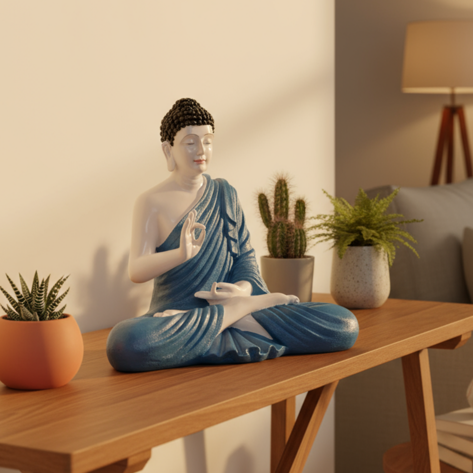 Buddha Showpiece, Statue for Home Decor, Buddha showpiece | Buddha | Buddha for Home Decor | Interior Design | Showpiece for Home, Office, Hotel ( Blue & White )