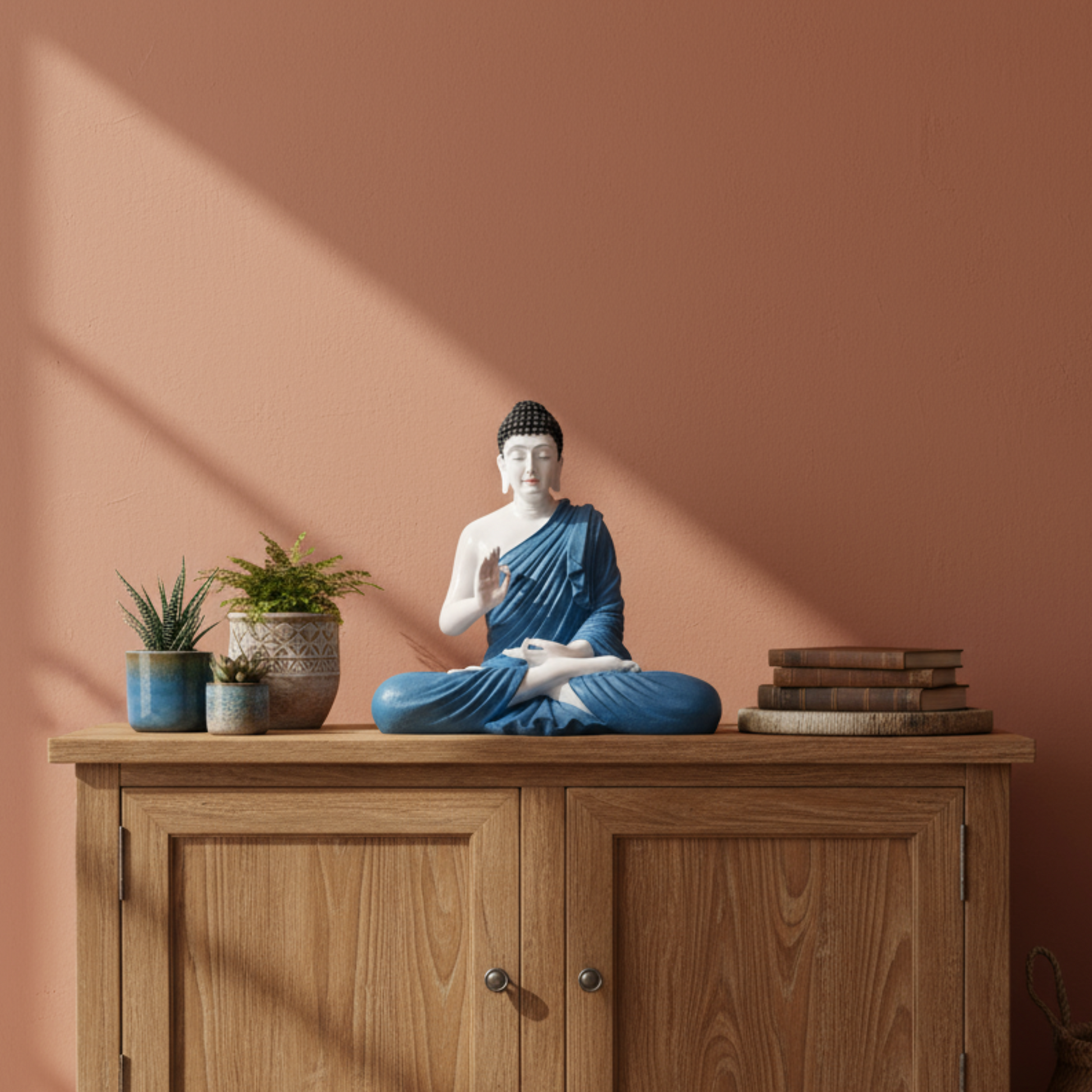 Buddha Showpiece, Statue for Home Decor, Buddha showpiece | Buddha | Buddha for Home Decor | Interior Design | Showpiece for Home, Office, Hotel ( Blue & White )