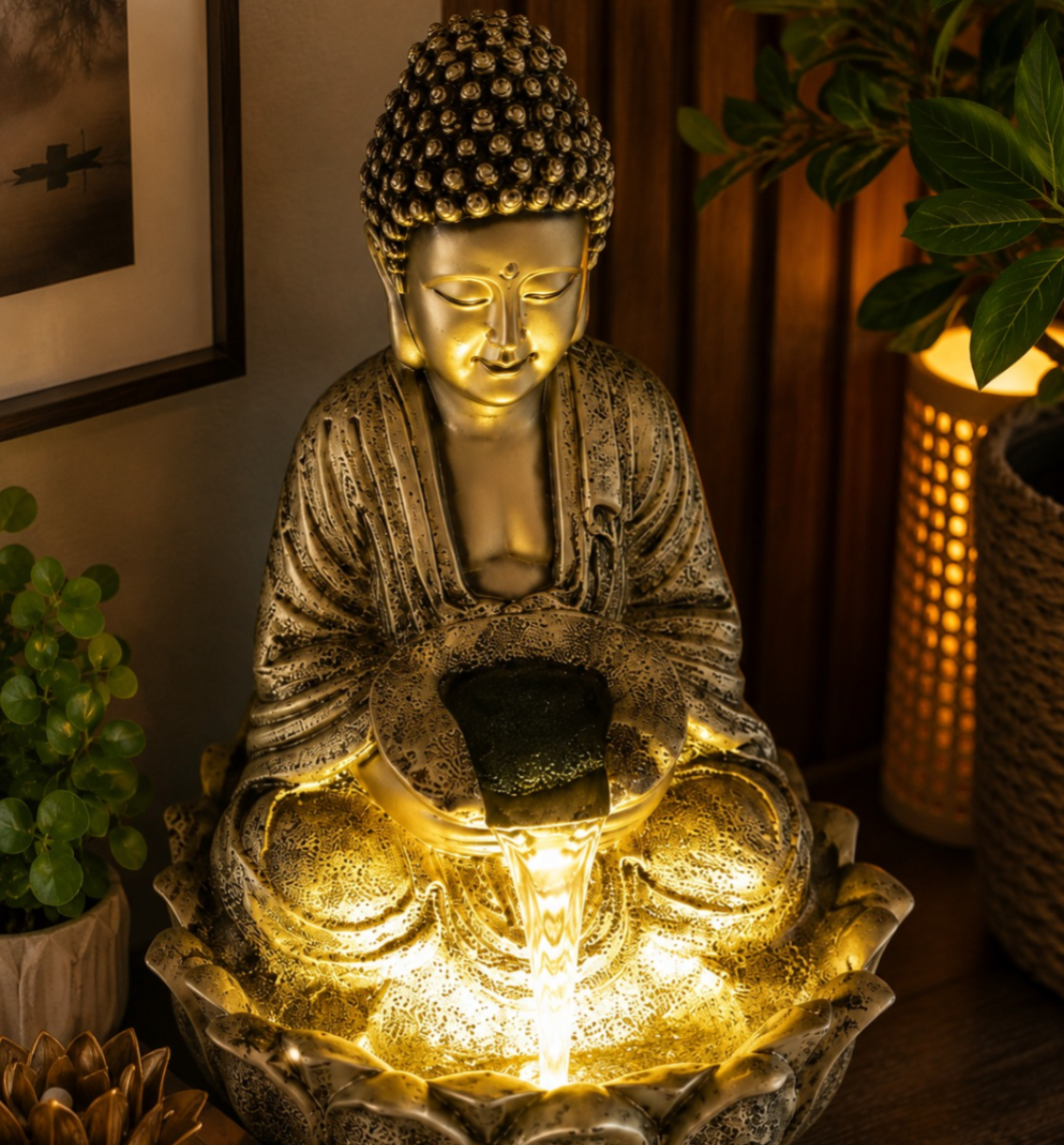 2ft Lotus Buddha Water Fountain for Serene Home & Office Decor