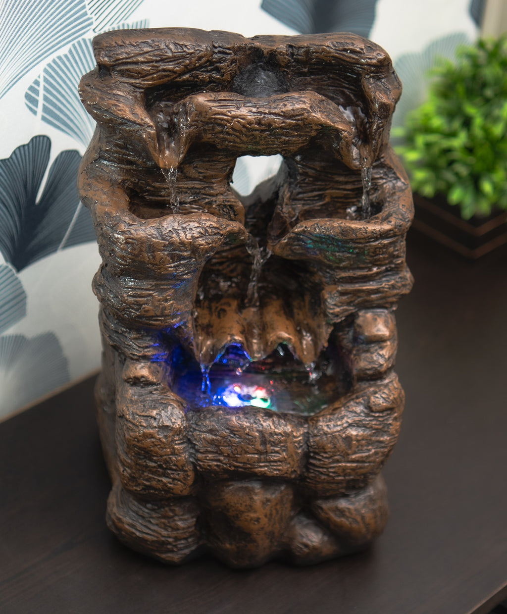 Tree Log Raindrop Water Fountain for meditaion and Home Decoration with Led Lights, Wooden Finish Tabletop Water Fountain