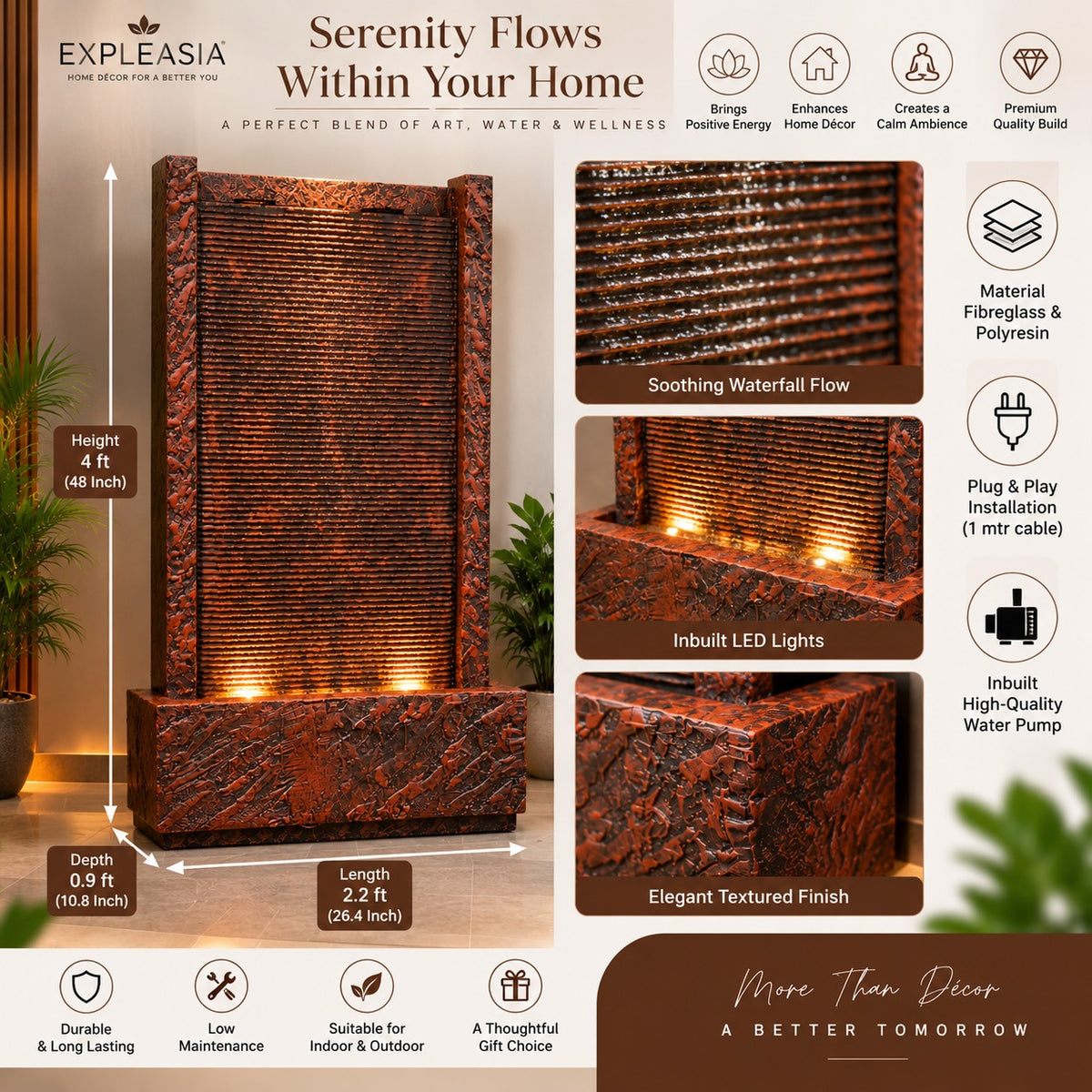 4ft River Slate Waterfall Fountain – Big Size | For Home & Vastu