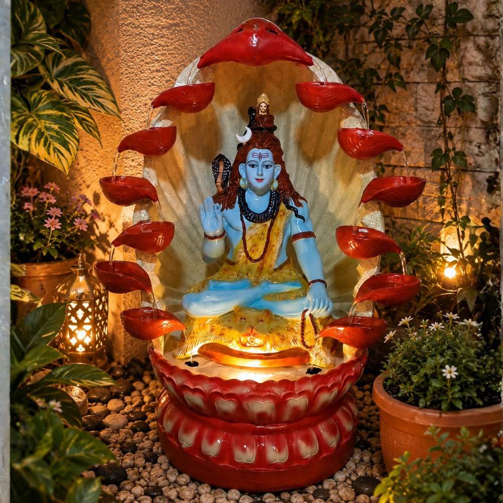 Lord Shiva Lotus Leaf Shower Water Fountain with LED – 40 inch