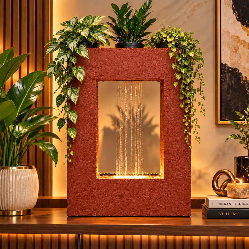 Square Planter Indoor Tabletop Fountain for Living Room & Vastu Decor