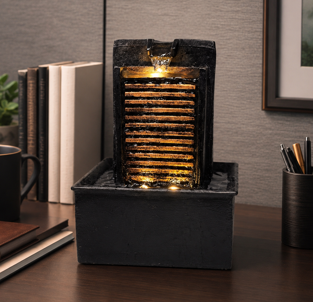 7 Inch Mini Tabletop Water Fountain with Warm LED Lights | Indoor Waterfall Fountain for Home