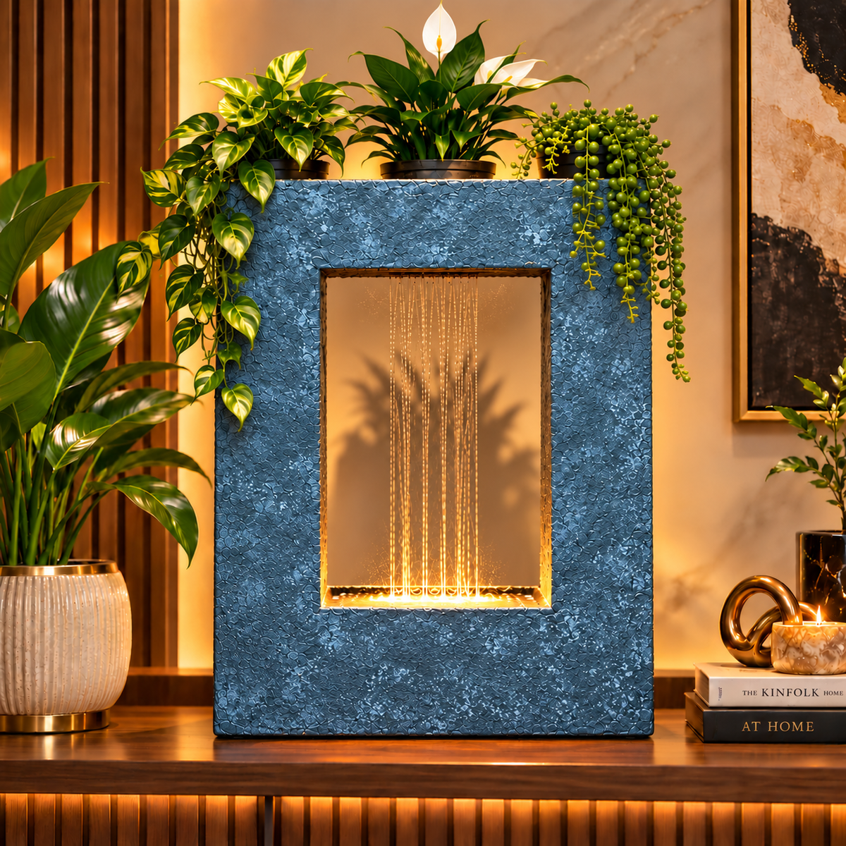 Square Planter Indoor Tabletop Fountain for Living Room & Vastu Decor
