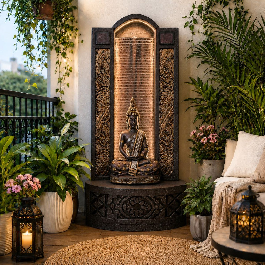 4ft Buddha Slate Water Fountain for Home | Indoor Outdoor Decor | LED Lights | Vastu Friendly