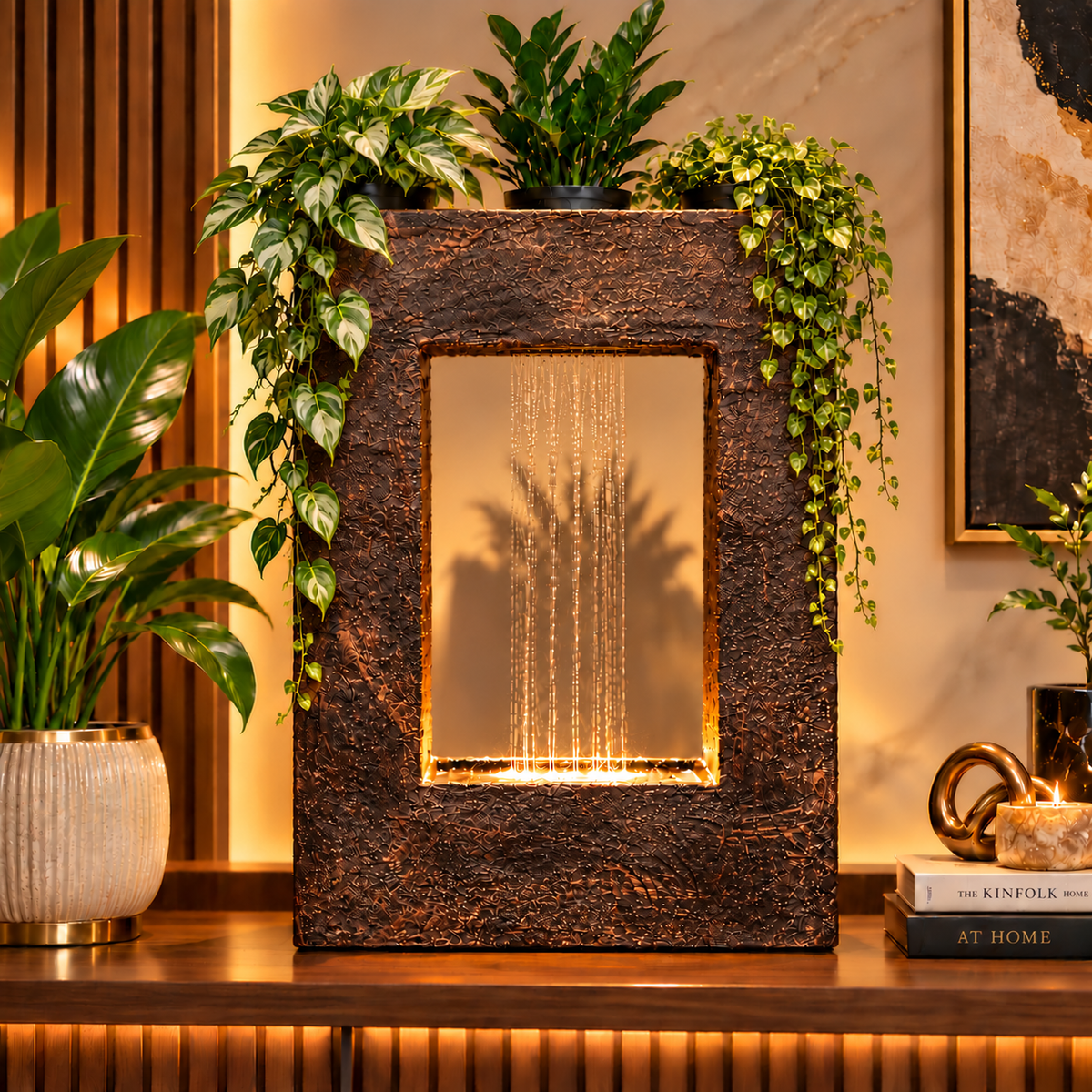 Square Planter Indoor Tabletop Fountain for Living Room & Vastu Decor