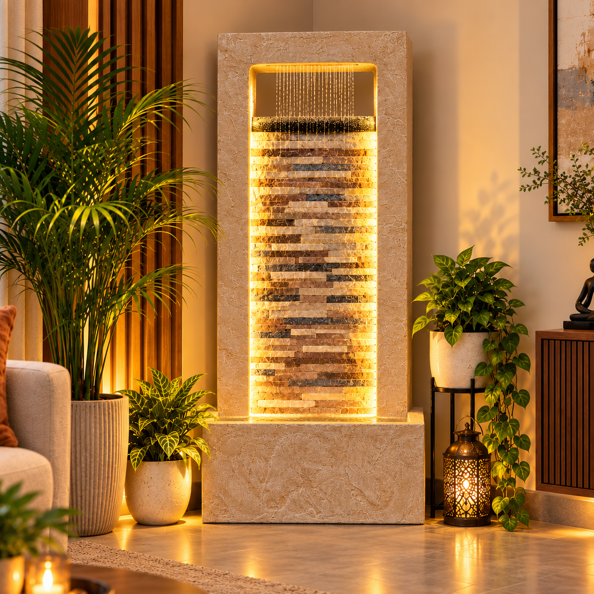 4ft Slate Waterfall Fountain - Large Slate Rippled Water Feature for Home & Vastu Decor