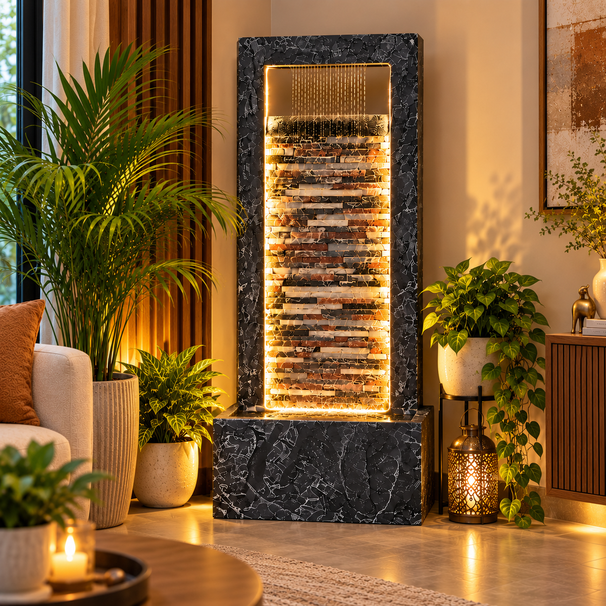 4ft Slate Waterfall Fountain - Large Slate Rippled Water Feature for Home & Vastu Decor