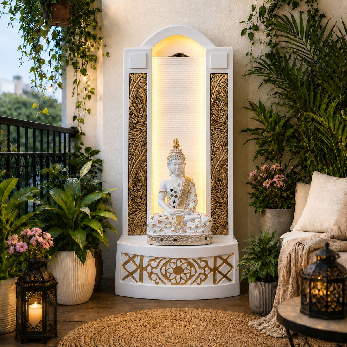 4ft Buddha Slate Water Fountain for Home | Indoor Outdoor Decor | LED Lights | Vastu Friendly