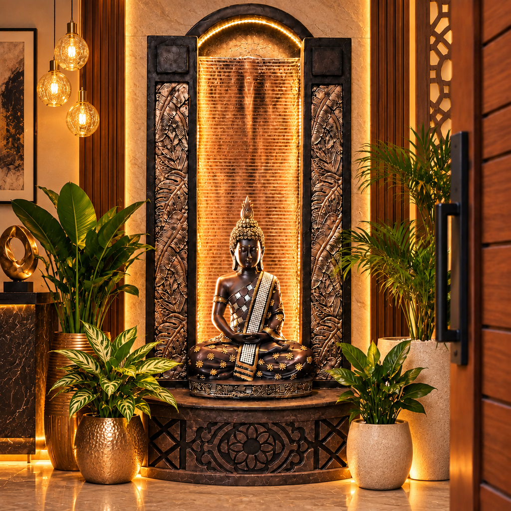4ft Buddha Slate Water Fountain for Home | LED Lights | Indoor & Covered Outdoor Décor