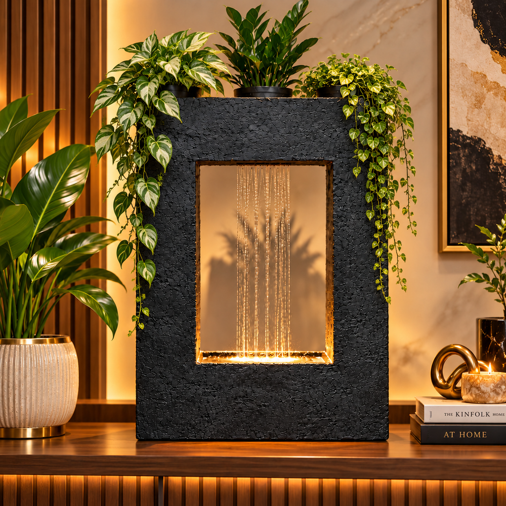 Square Planter Indoor Tabletop Fountain for Living Room & Vastu Decor