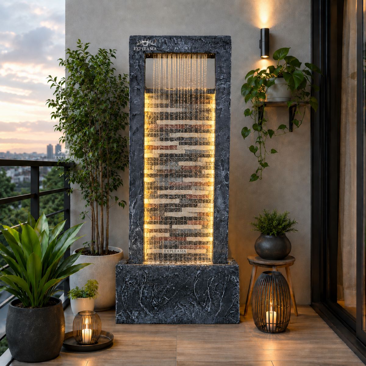 4ft Slate Waterfall Fountain - Large Slate Rippled Water Feature for Home & Vastu Decor
