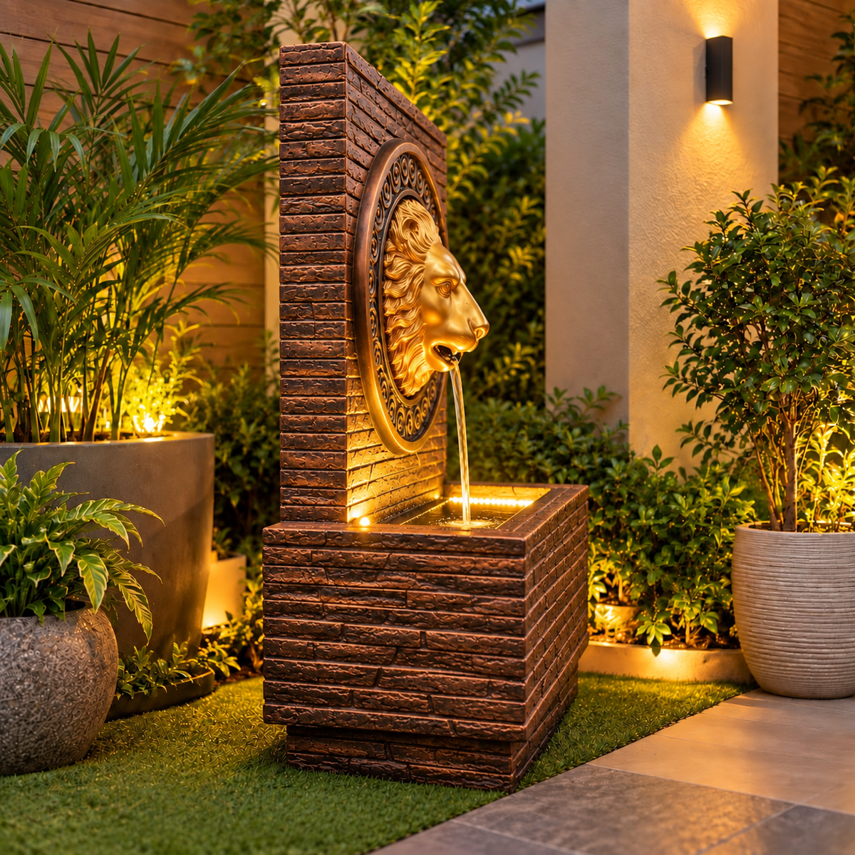 Imperial Lion Face Slate Water Fountain 3.3ft for Home | LED