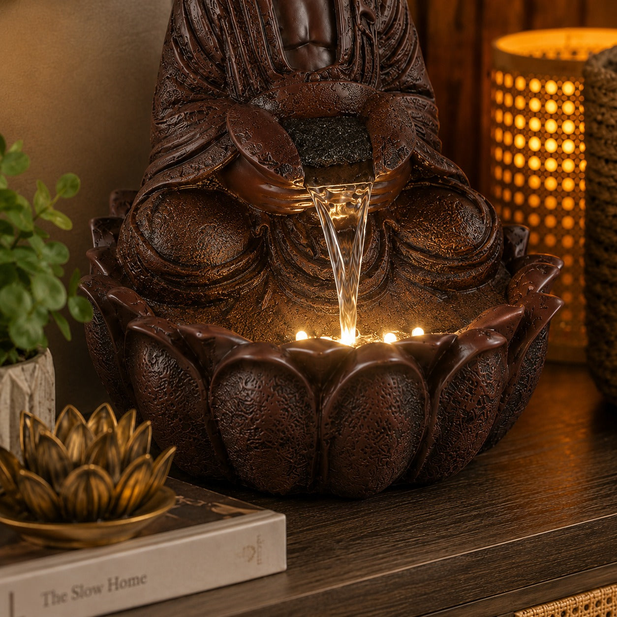 2ft Divine Buddha Water Fountain – Brown | Home & Office Decor