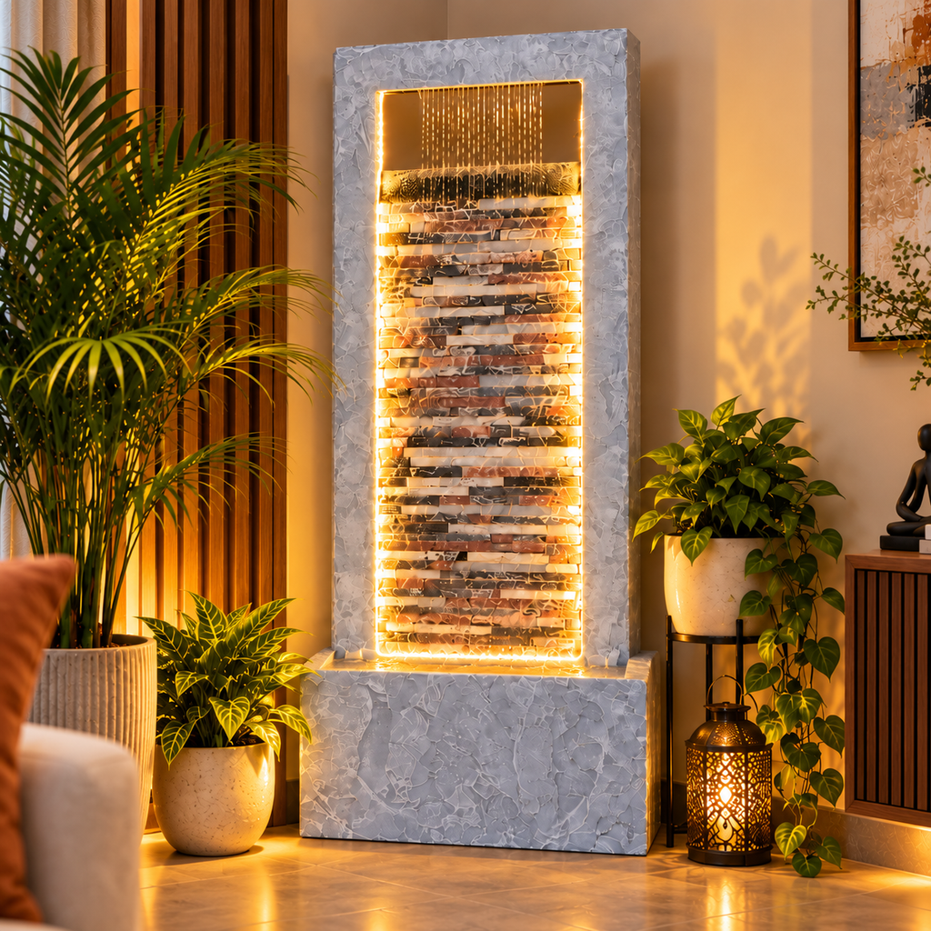 4ft Rippled Slate Waterfall Fountain for Home | EXPLEASIA