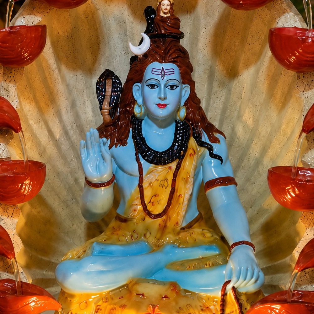 Lord Shiva Lotus Leaf Shower Water Fountain with LED – 40 inch
