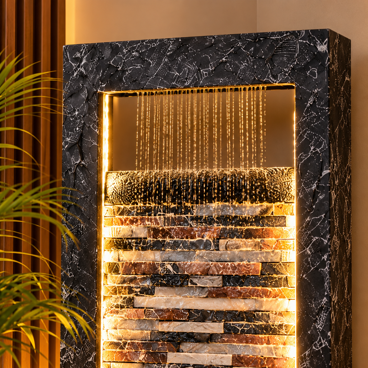 4ft Slate Waterfall Fountain - Large Slate Rippled Water Feature for Home & Vastu Decor