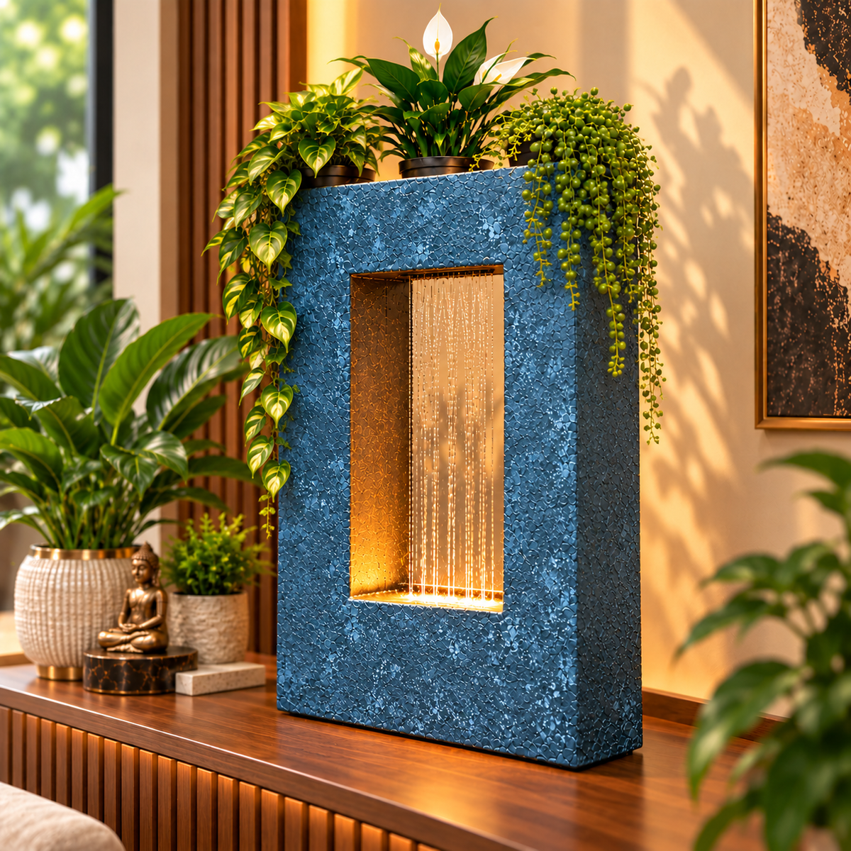 Square Planter Indoor Tabletop Fountain for Living Room & Vastu Decor