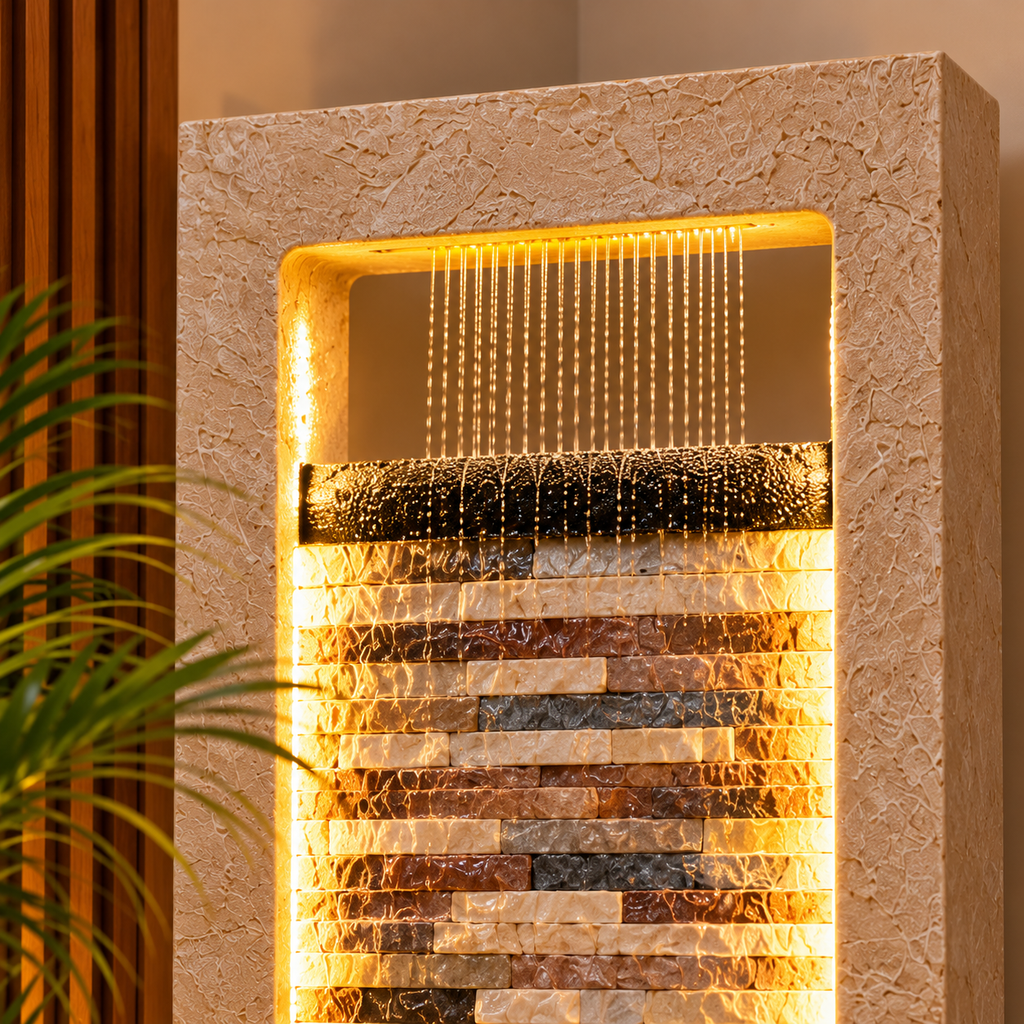 4ft Rippled Slate Waterfall Fountain for Home | EXPLEASIA