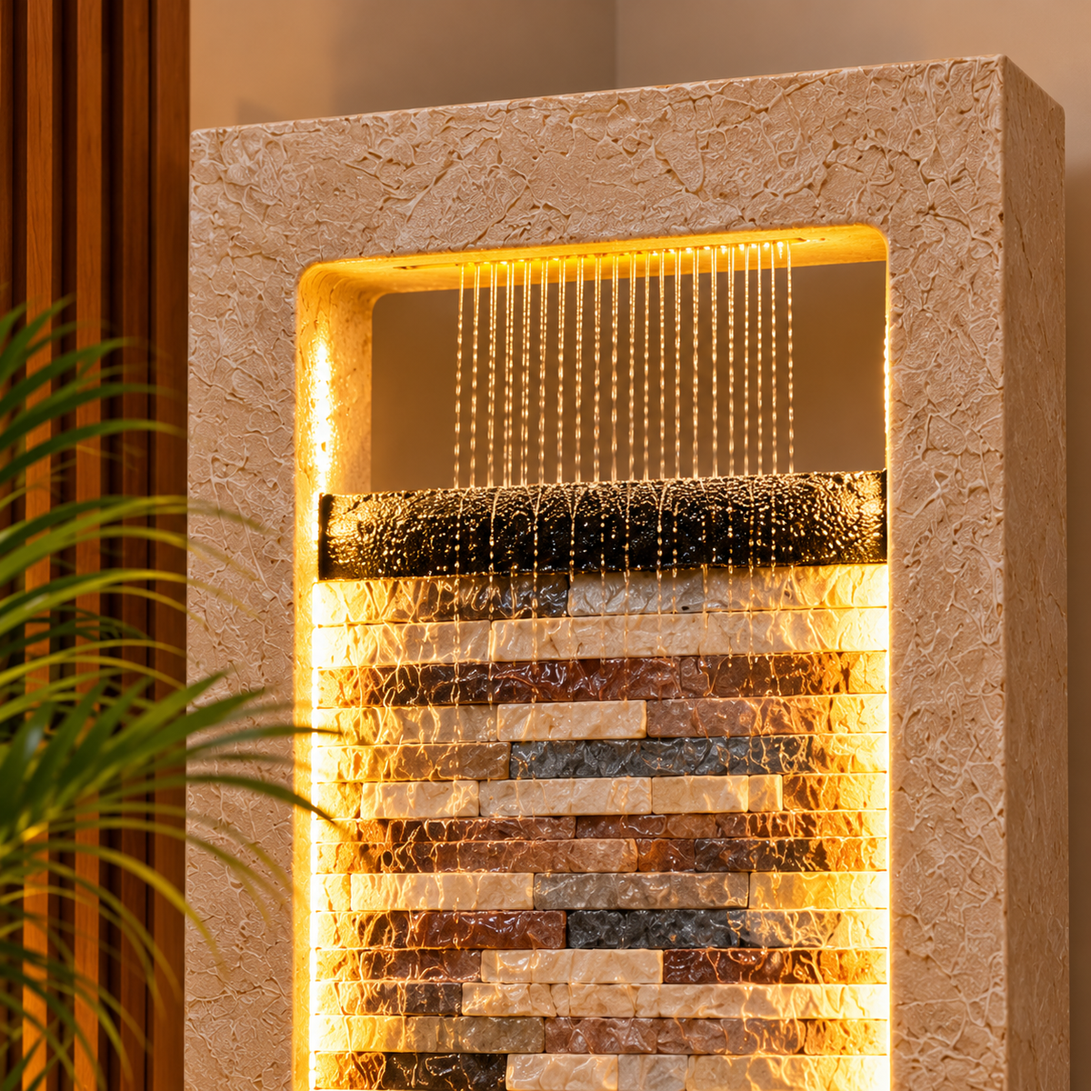4ft Slate Waterfall Fountain - Large Slate Rippled Water Feature for Home & Vastu Decor
