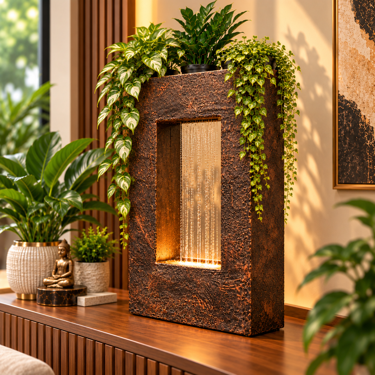 Square Planter Indoor Tabletop Fountain for Living Room & Vastu Decor