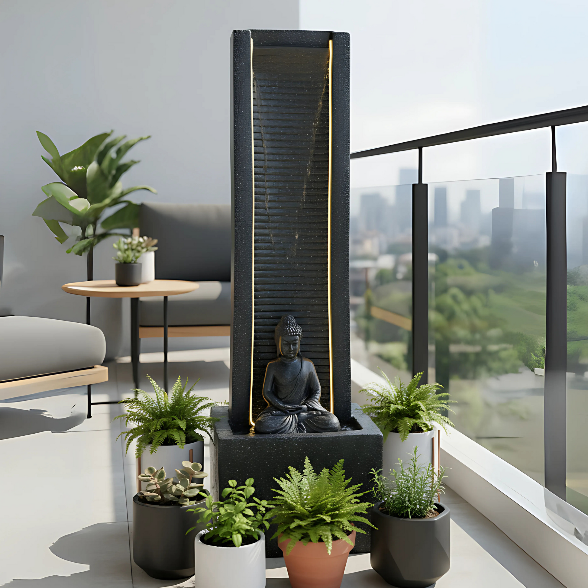 Curve Slate Buddha Water Fountain for Home, Office, Garden | Housewarming Item |Water Fountain Indoor Home Decor
