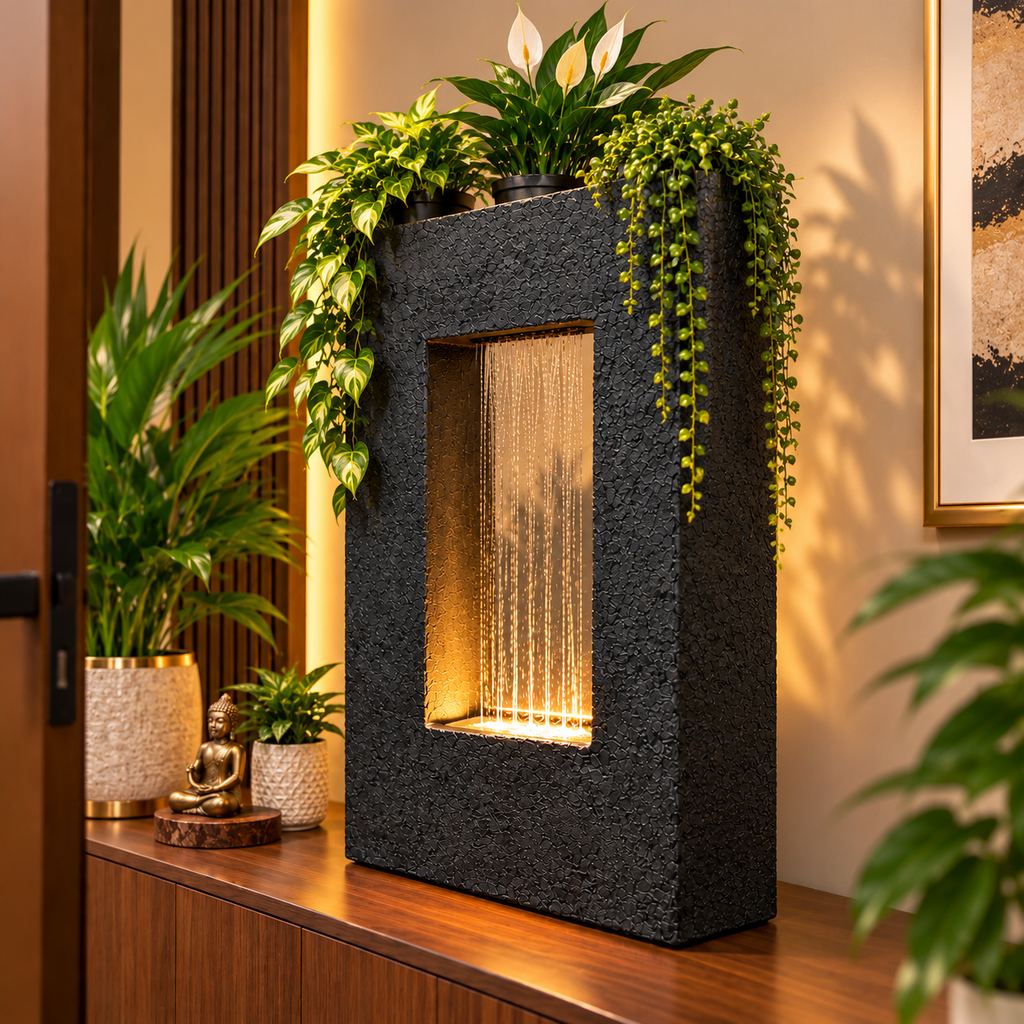 Square Planter Indoor Tabletop Fountain for Living Room & Vastu Decor