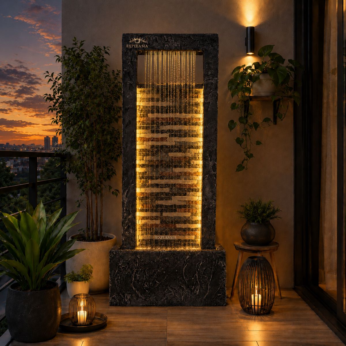 4ft Slate Waterfall Fountain - Large Slate Rippled Water Feature for Home & Vastu Decor