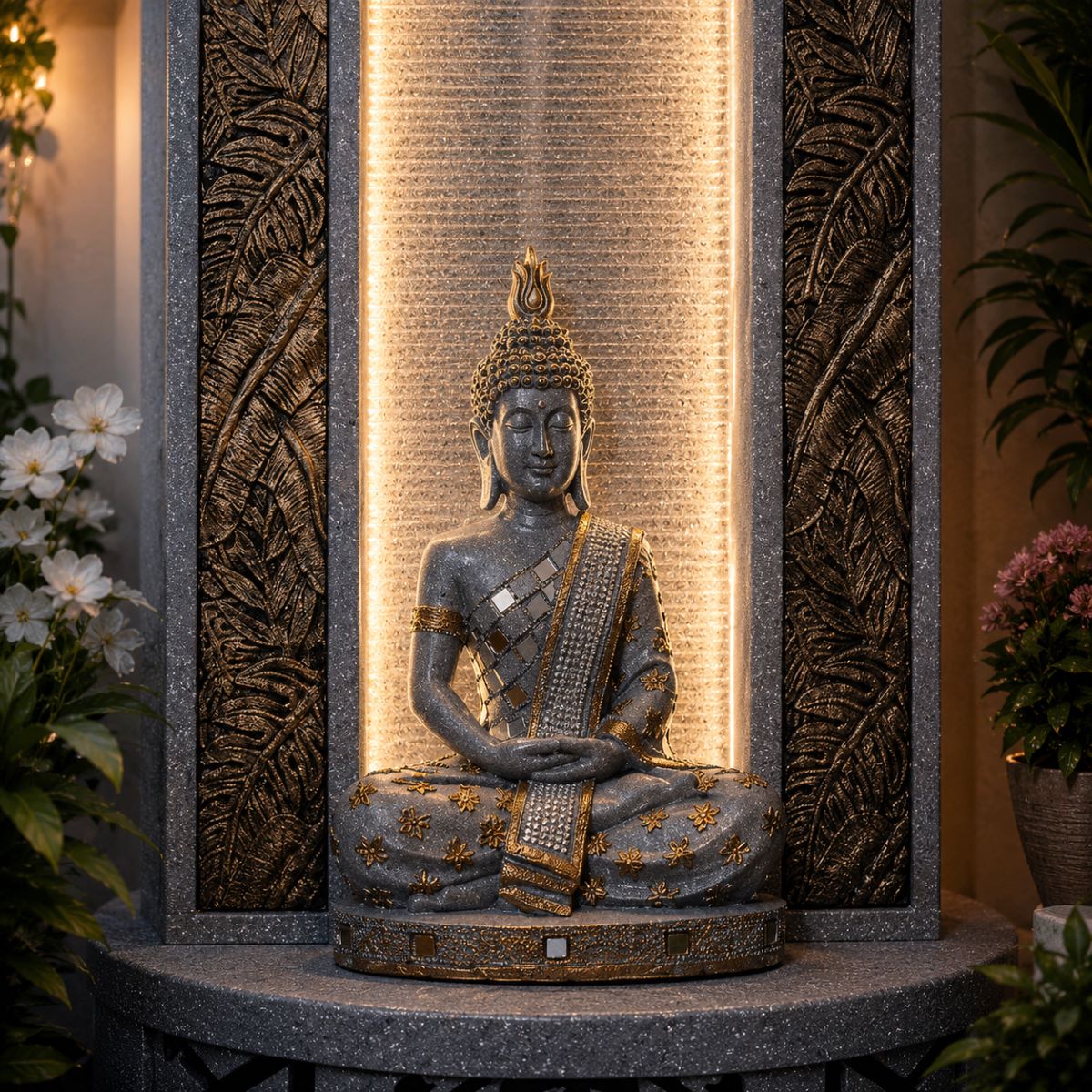 4ft Buddha Slate Water Fountain for Home | Indoor Outdoor Decor | LED Lights | Vastu Friendly
