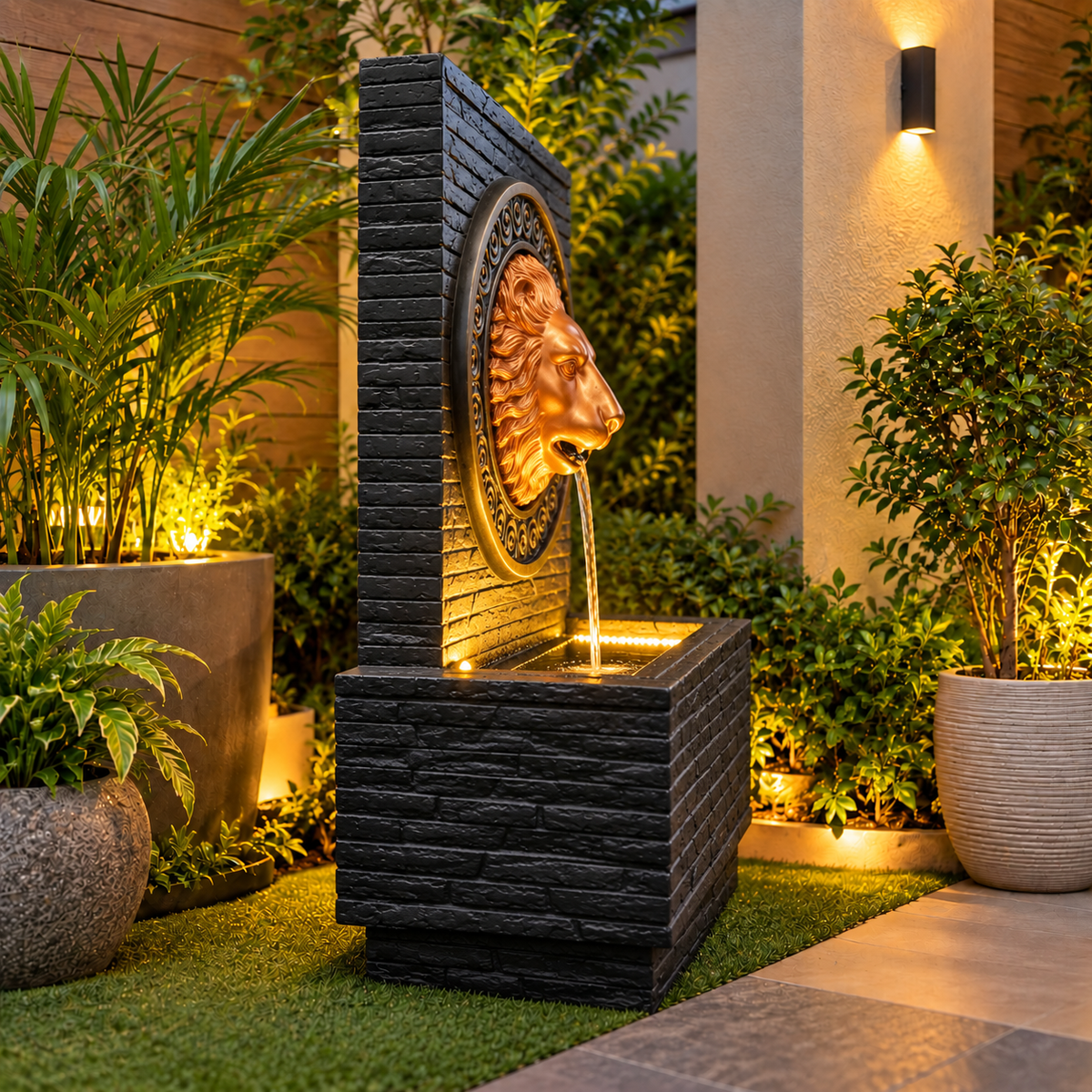 Imperial Lion Face Slate Water Fountain 3.3ft for Home | LED
