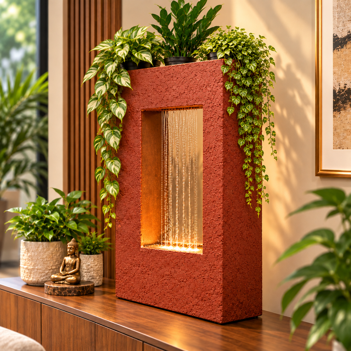 Square Planter Indoor Tabletop Fountain for Living Room & Vastu Decor
