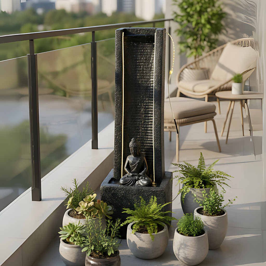 Curve Slate Buddha Water Fountain for Home, Office, Garden | Housewarming Item |Water Fountain Indoor Home Decor