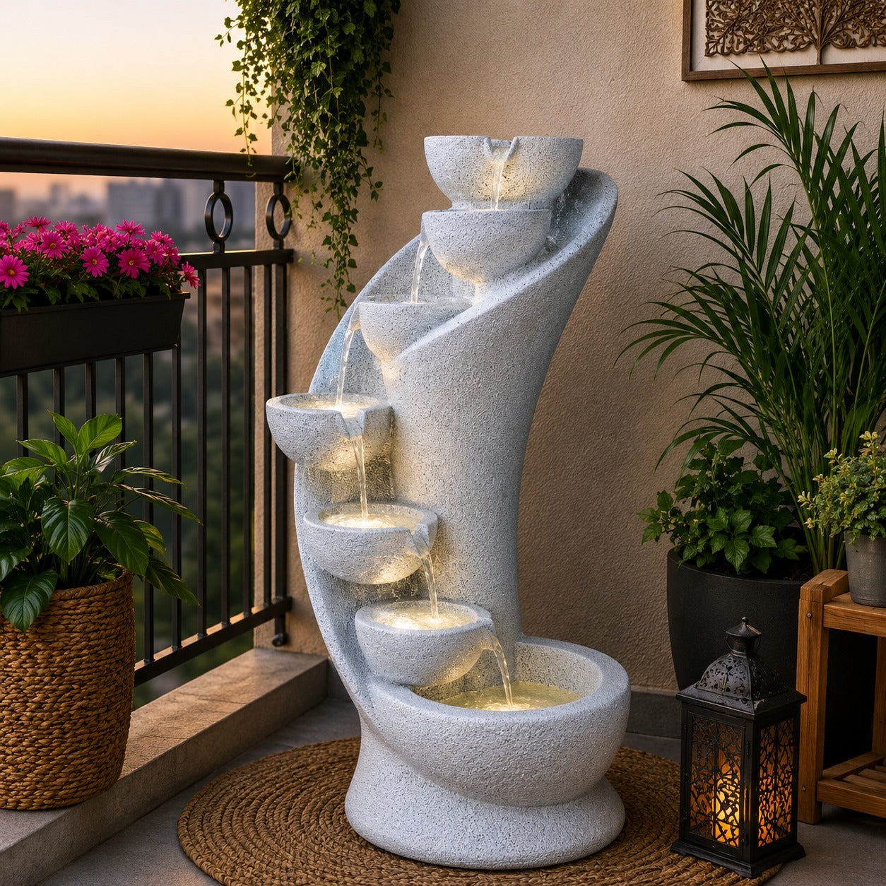 7 Stacked Chalice Water Fountain - Large Size for Home, Garden & Vastu