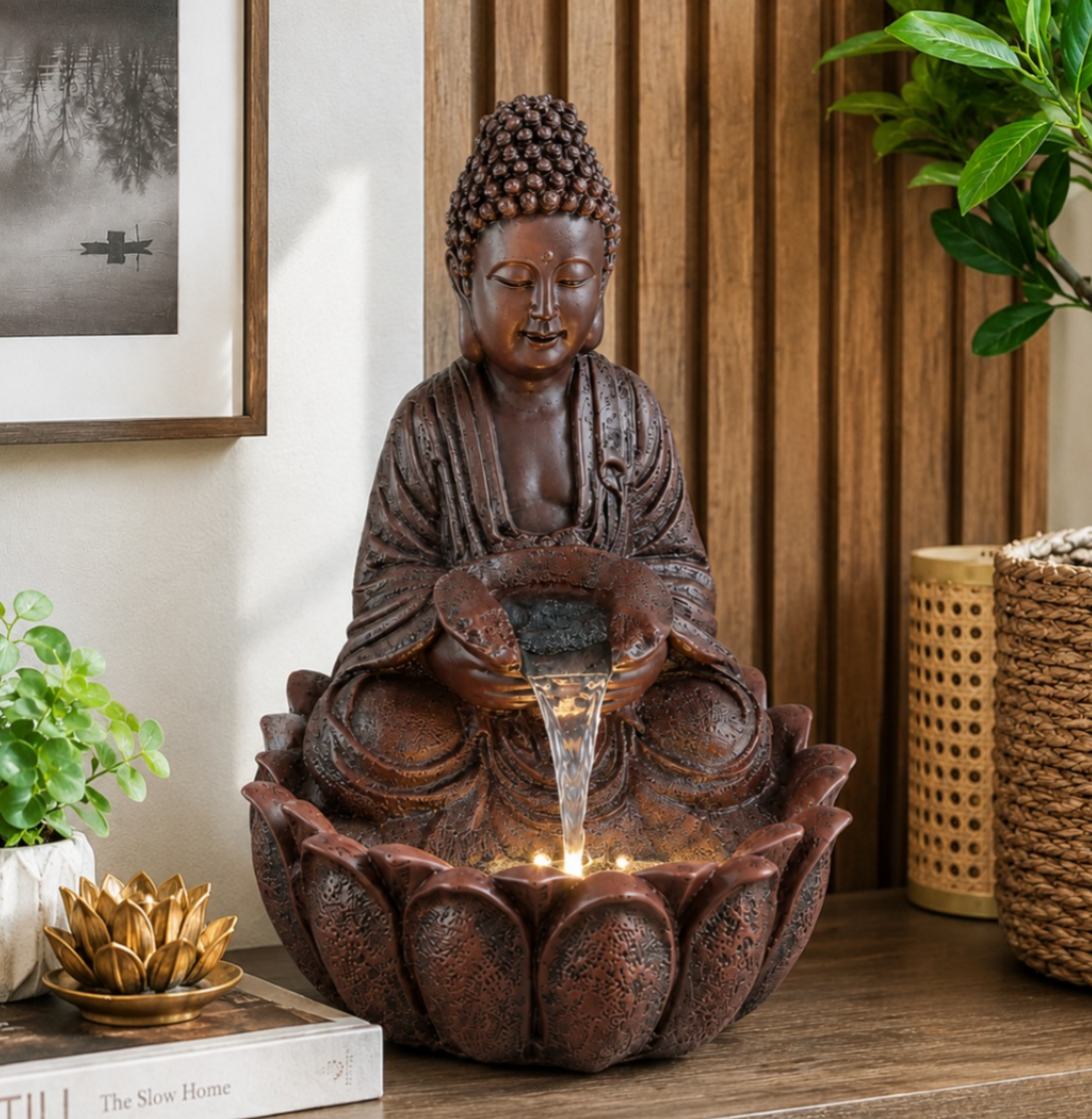 2ft Divine Buddha Water Fountain – Brown | Home & Office Decor