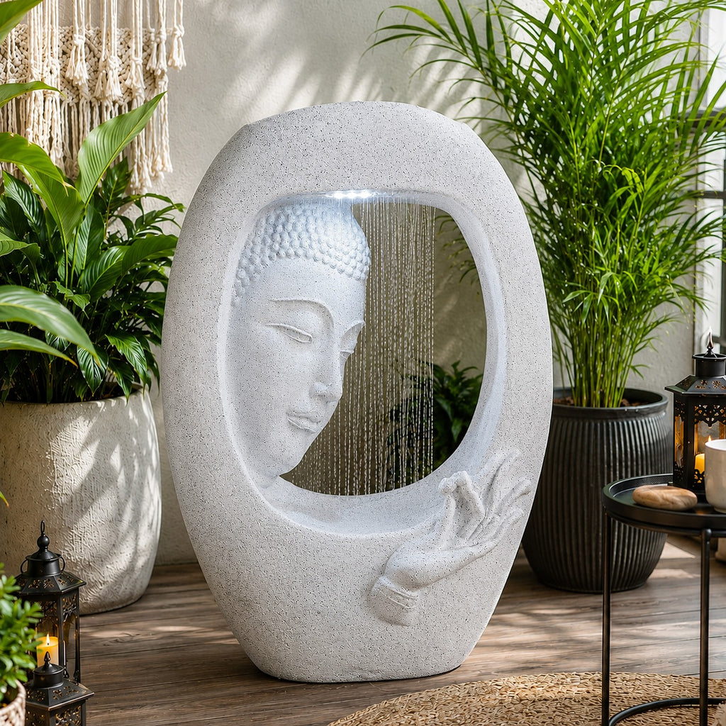 Buddha Face Shower Water Fountain – White (3ft)