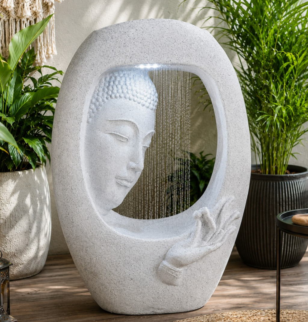 Buddha Face Shower Water Fountain – White (3ft)