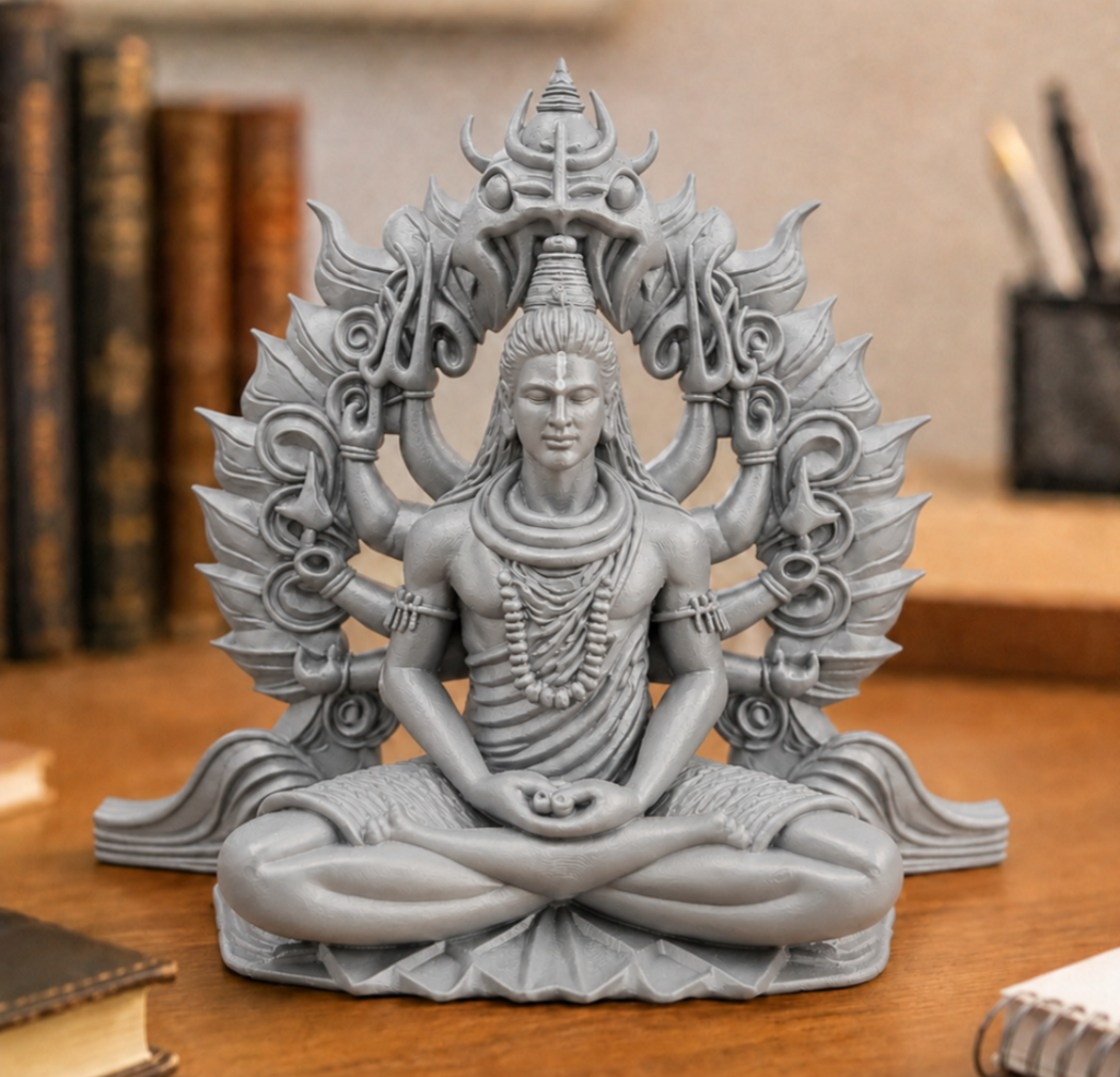 3D Printed Lord Shiva Idol Showpiece in Grey for Home, Car & Gifting